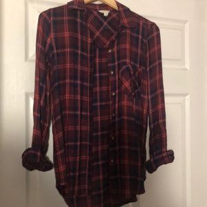 Women’s red, orange and blue flannel